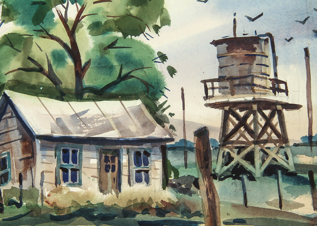 Gladys Maddocks Watercolor Painting on Paper "Castroville Farm"