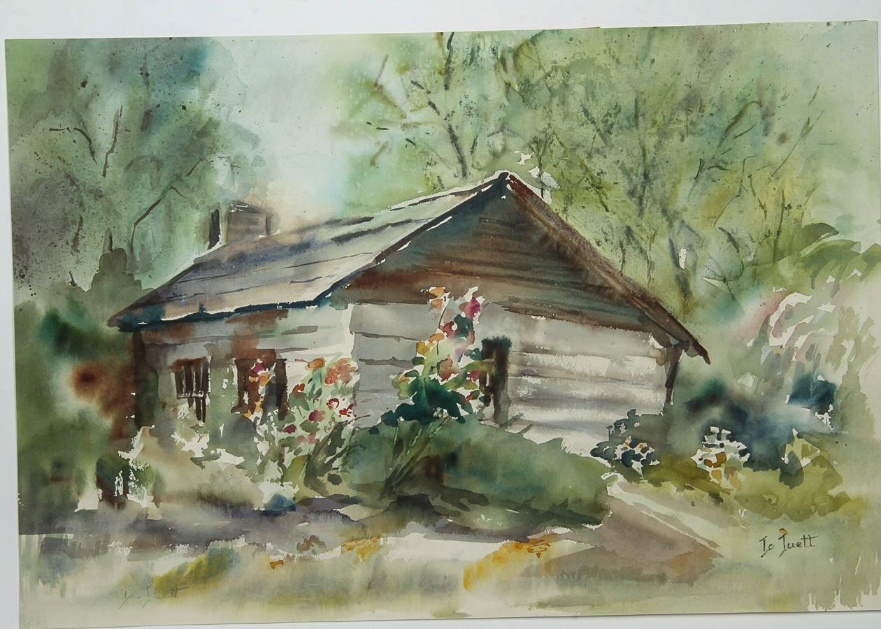 Jo Juett Watercolor Painting on Paper "Rustic Cottage"