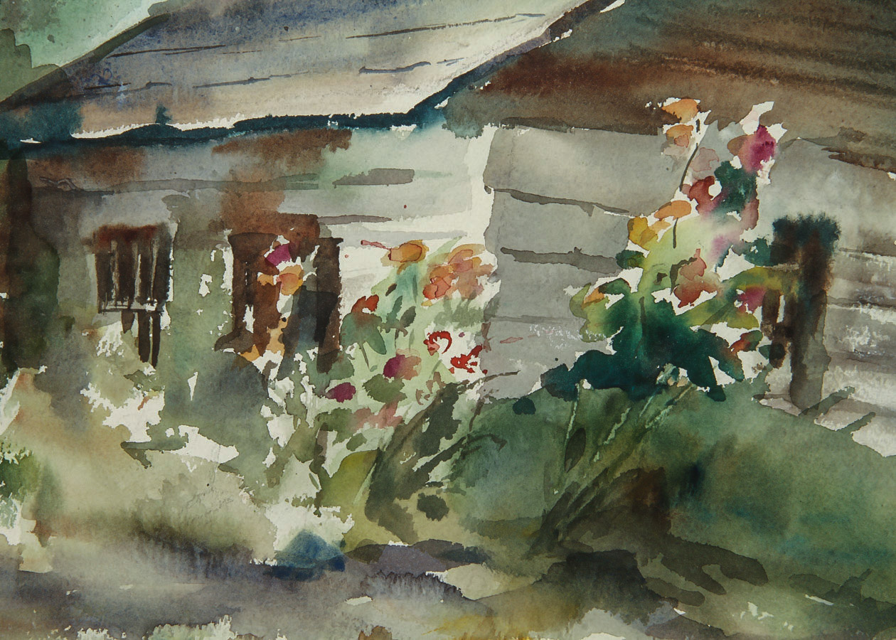 Jo Juett Watercolor Painting on Paper "Rustic Cottage"