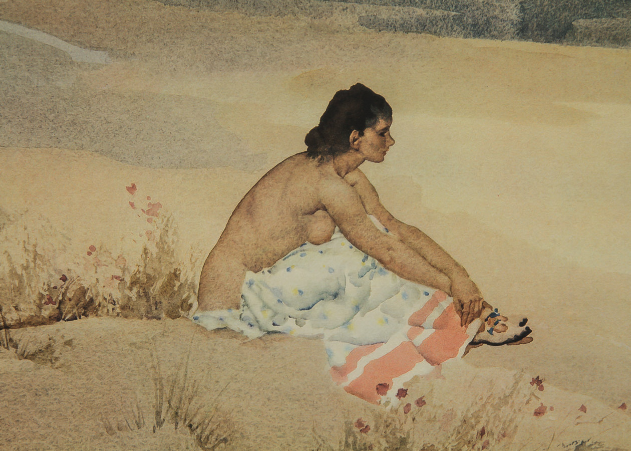 Russel Flint Lithograph on Paper "Relaxing on the River Loire, France"