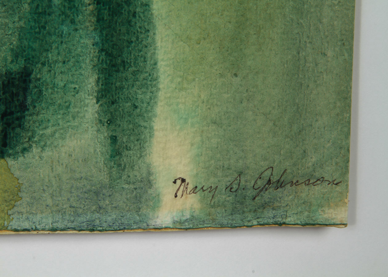 Mary S. Johnson Mixed Media Painting on Paper "Sunset through the Trees"