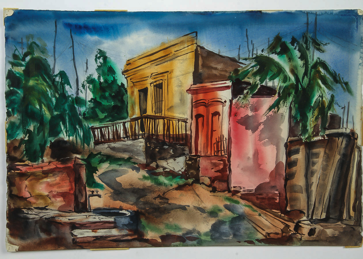 Muriel Backman Watercolor Painting on Paper "The Old Customs House"