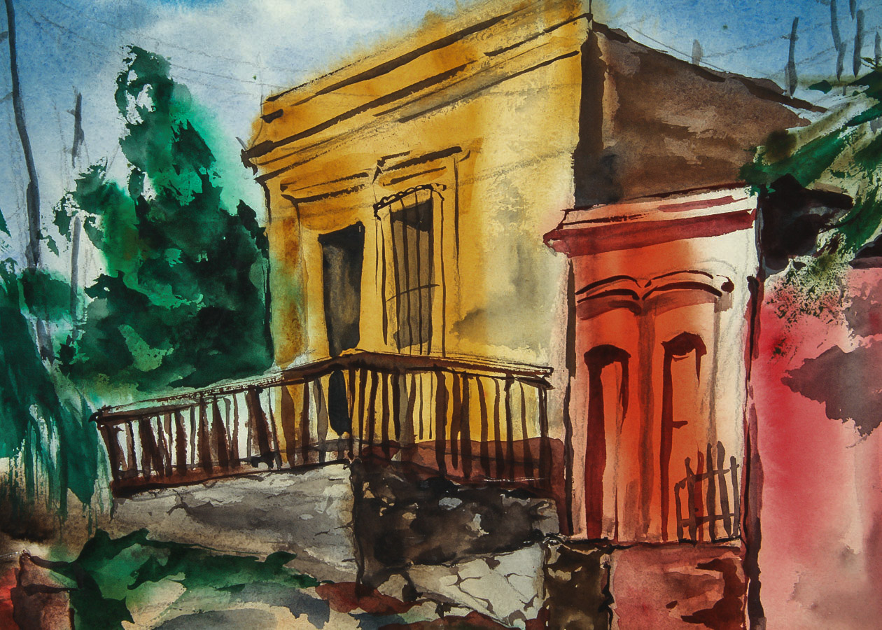 Muriel Backman Watercolor Painting on Paper "The Old Customs House"
