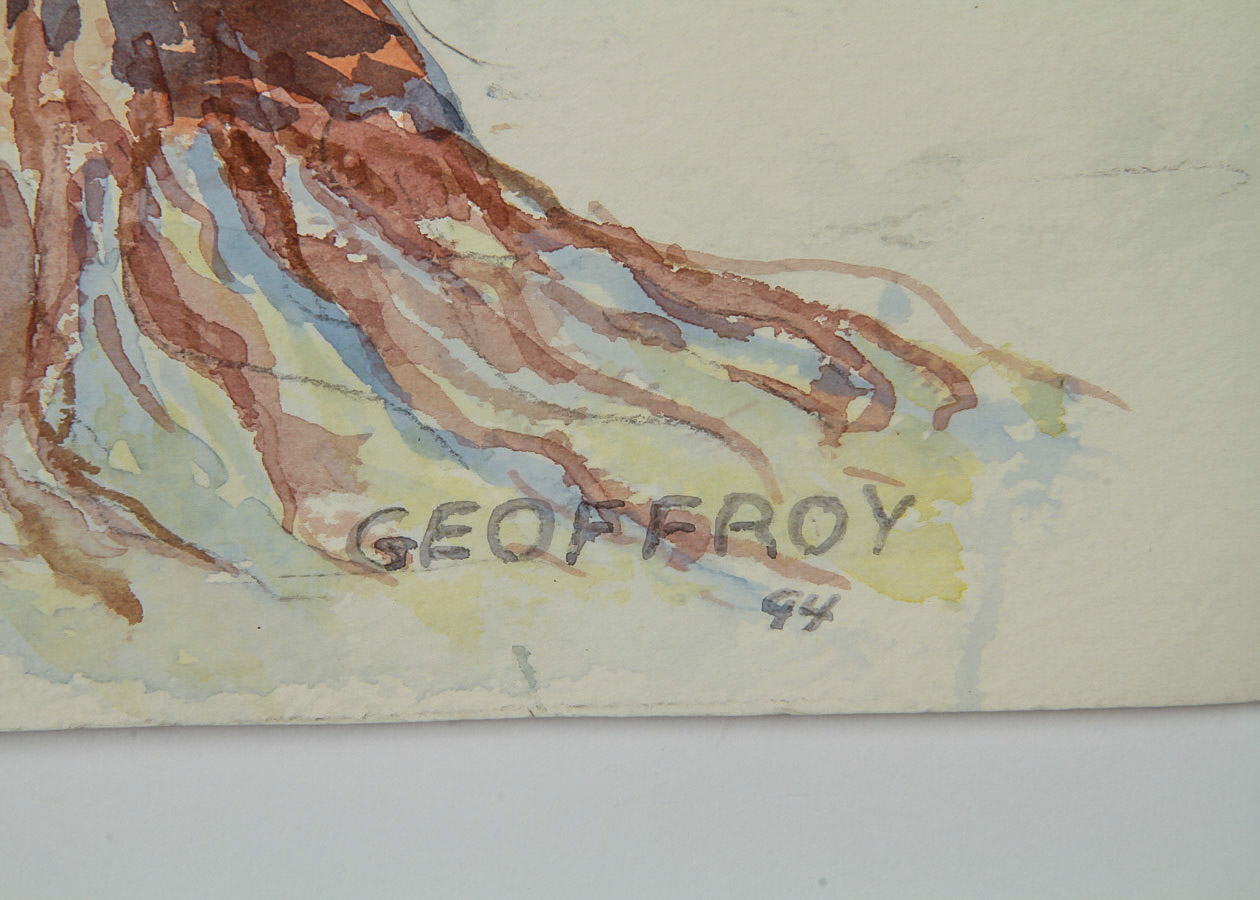 Donald Geoffroy Watercolor Painting on Paper "Downtown, Saratoga"