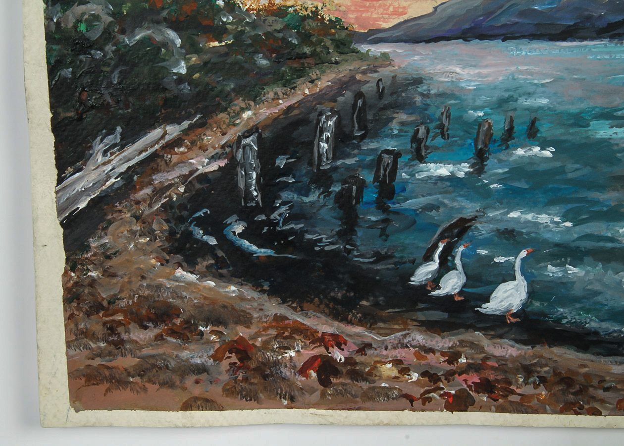 Vera Indenbaum Acrylic and Gouache Painting on Paper "Lake Landscape"