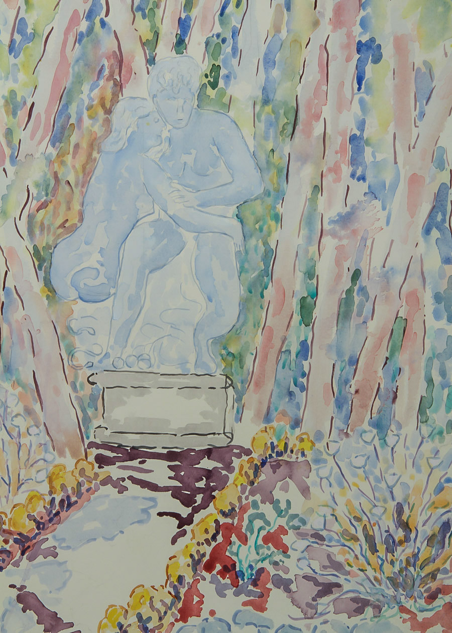 Donald Geoffroy Watercolor Painting on Paper "Adam and Eve"