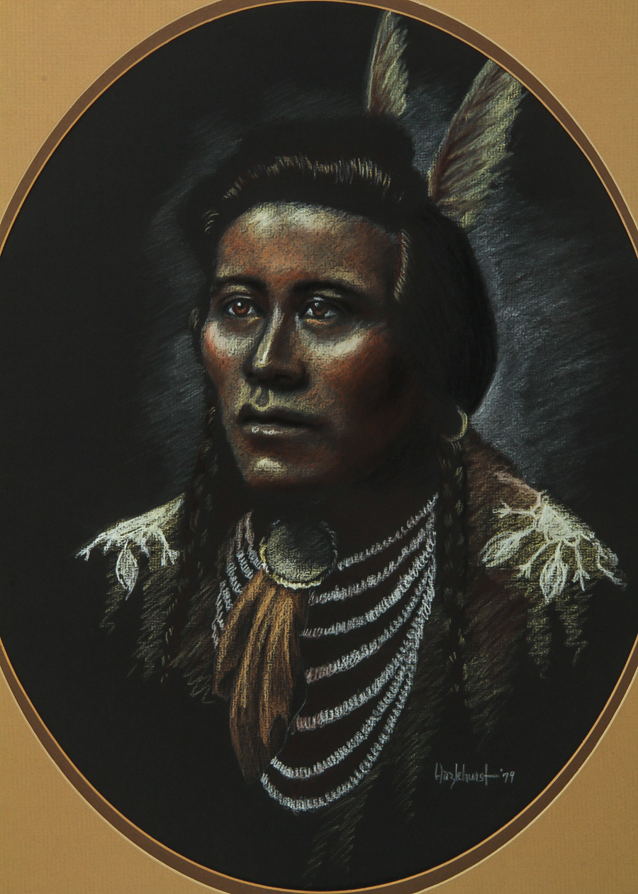 Hazelhurst Oil Pastel Drawing on Paper Portrait of Native American Man