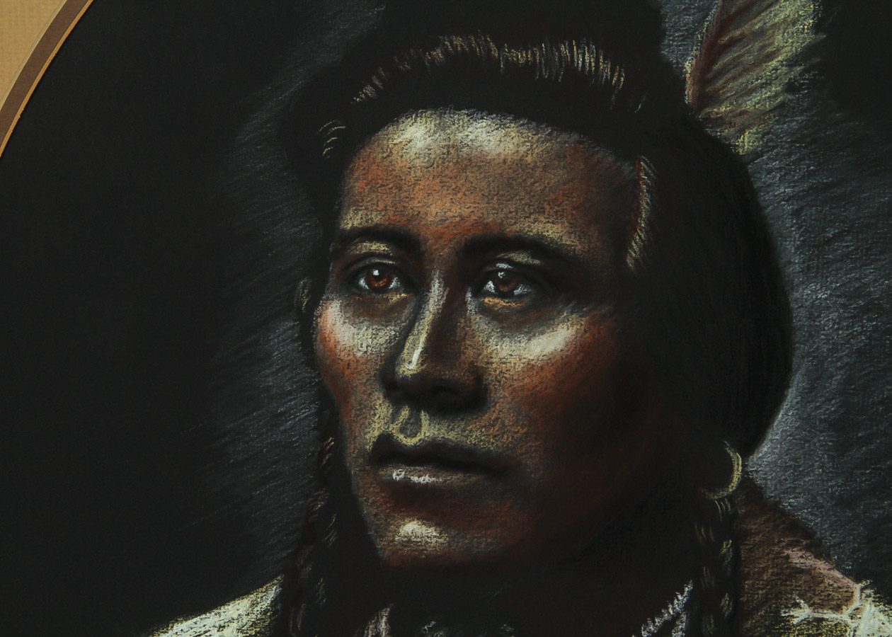 Hazelhurst Oil Pastel Drawing on Paper Portrait of Native American Man
