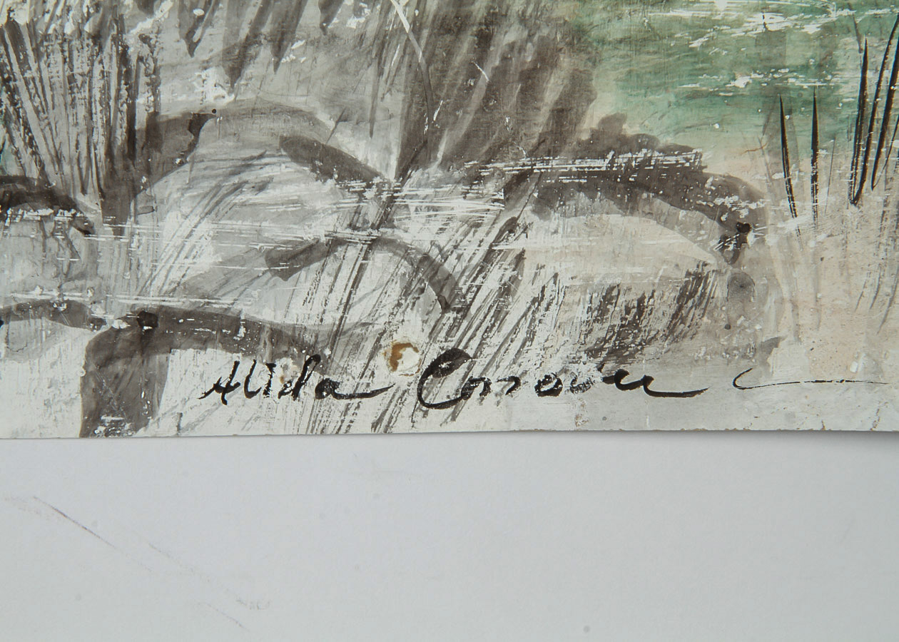 Alida Conover Mixed Media Painting on Paper "Peddler's End"