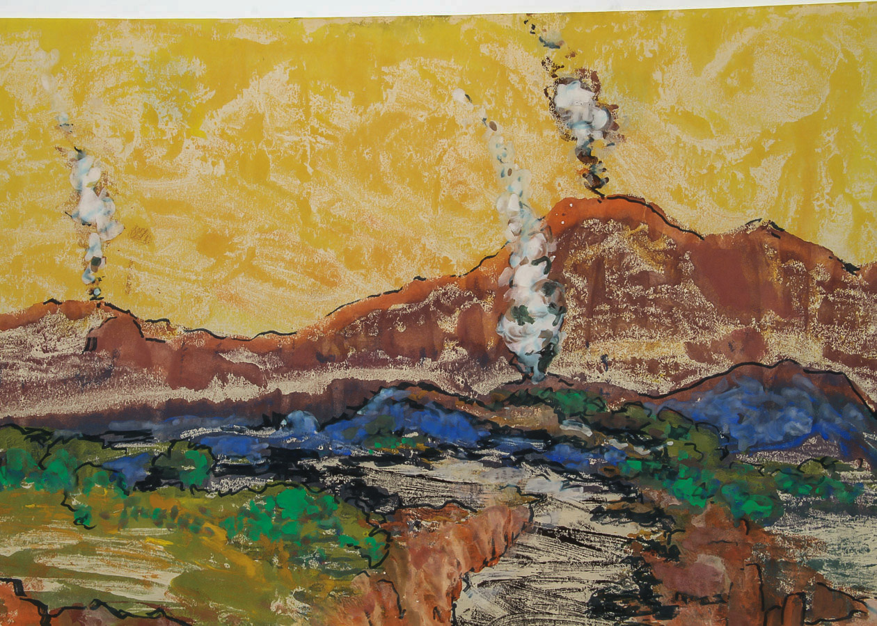 Vera Indenbaum Mixed Media Painting on Paper "Jellystone Park"