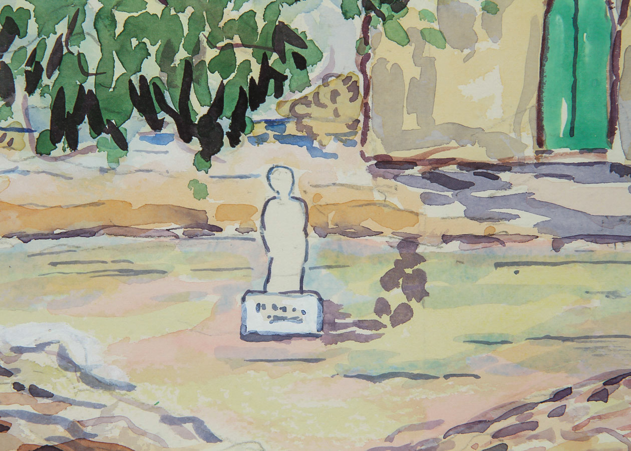 Donald Geoffroy Watercolor Painting on Paper "Spanish Colonial Church"