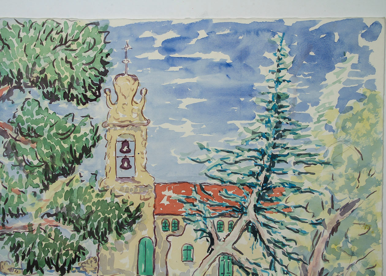 Donald Geoffroy Watercolor Painting on Paper "Spanish Colonial Church"