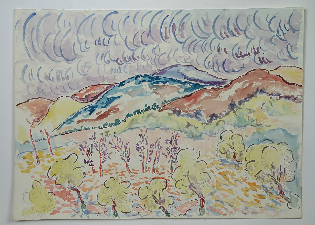 Donald Geoffroy Watercolor Painting on Paper "Lyrical California Landscape"