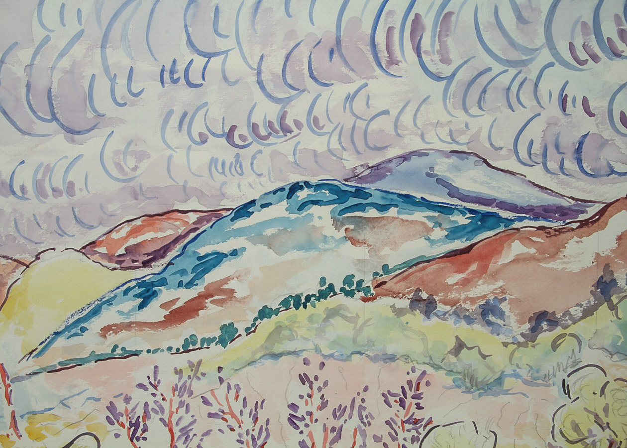 Donald Geoffroy Watercolor Painting on Paper "Lyrical California Landscape"