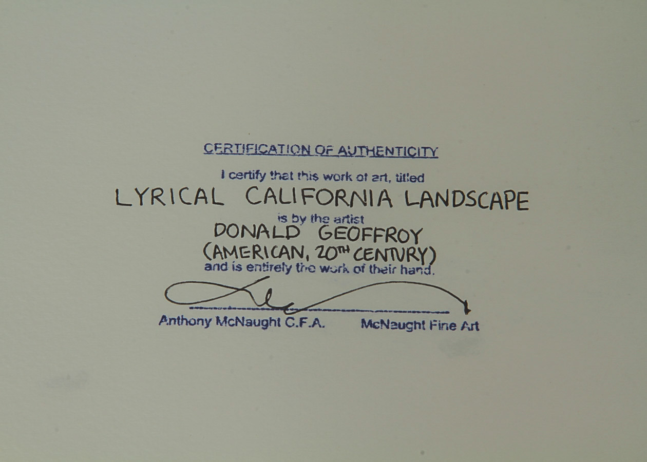 Donald Geoffroy Watercolor Painting on Paper "Lyrical California Landscape"