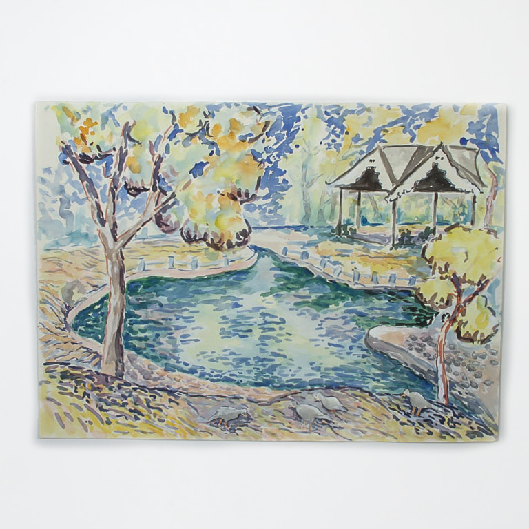 Donald Geoffroy Watercolor Painting on Paper "Saratoga Park"