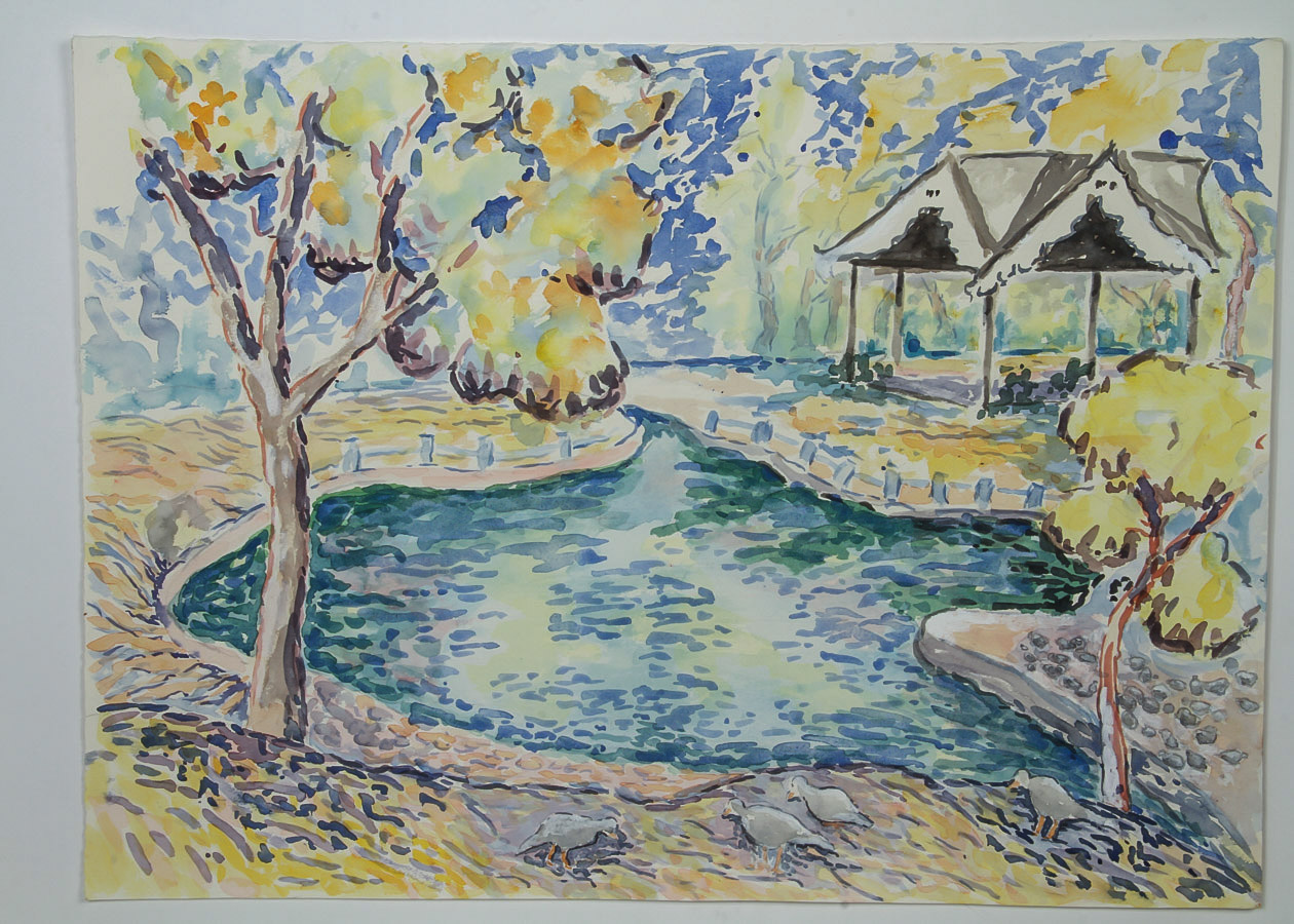 Donald Geoffroy Watercolor Painting on Paper "Saratoga Park"