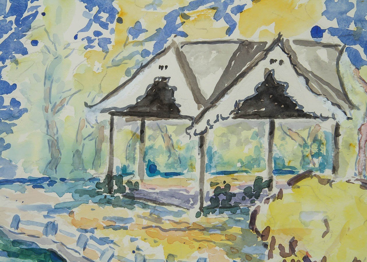 Donald Geoffroy Watercolor Painting on Paper "Saratoga Park"