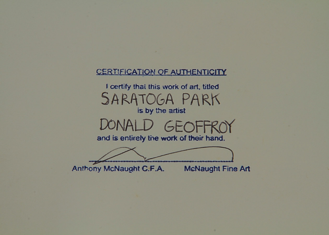 Donald Geoffroy Watercolor Painting on Paper "Saratoga Park"