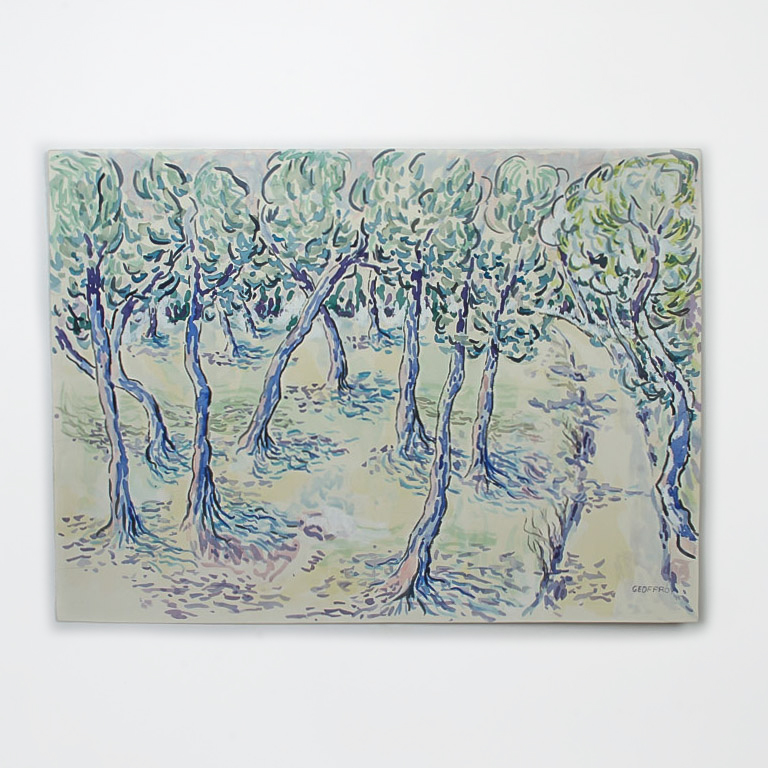 Donald Geoffroy Watercolor and Gouache Painting on Paper "Grove of Trees"