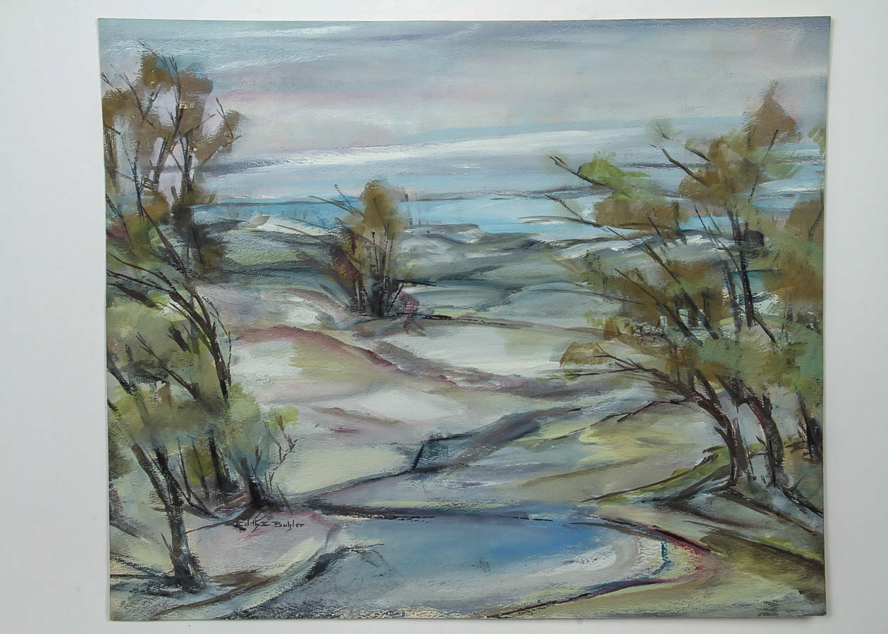 Edith Buhler Watercolor Painting on Paper "Lake Landscape"