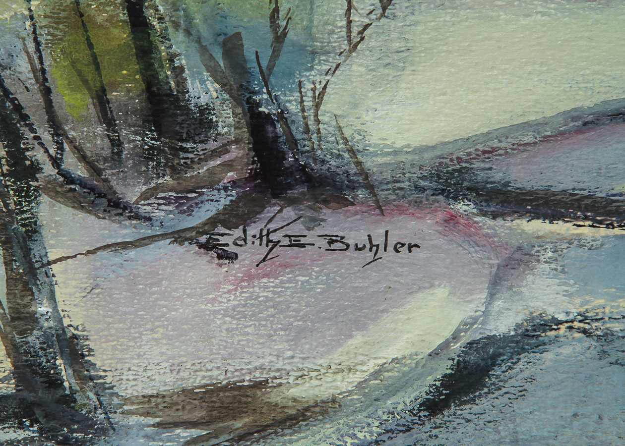 Edith Buhler Watercolor Painting on Paper "Lake Landscape"