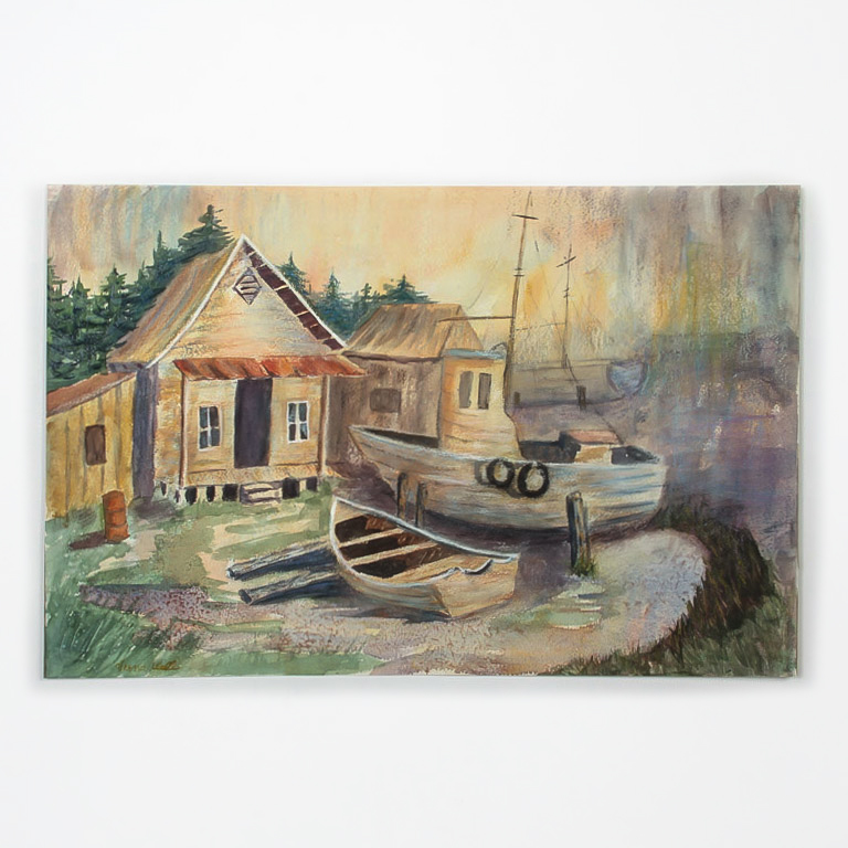 Verna Wall Mixed Media Painting on Paper "The Old Boatyard"