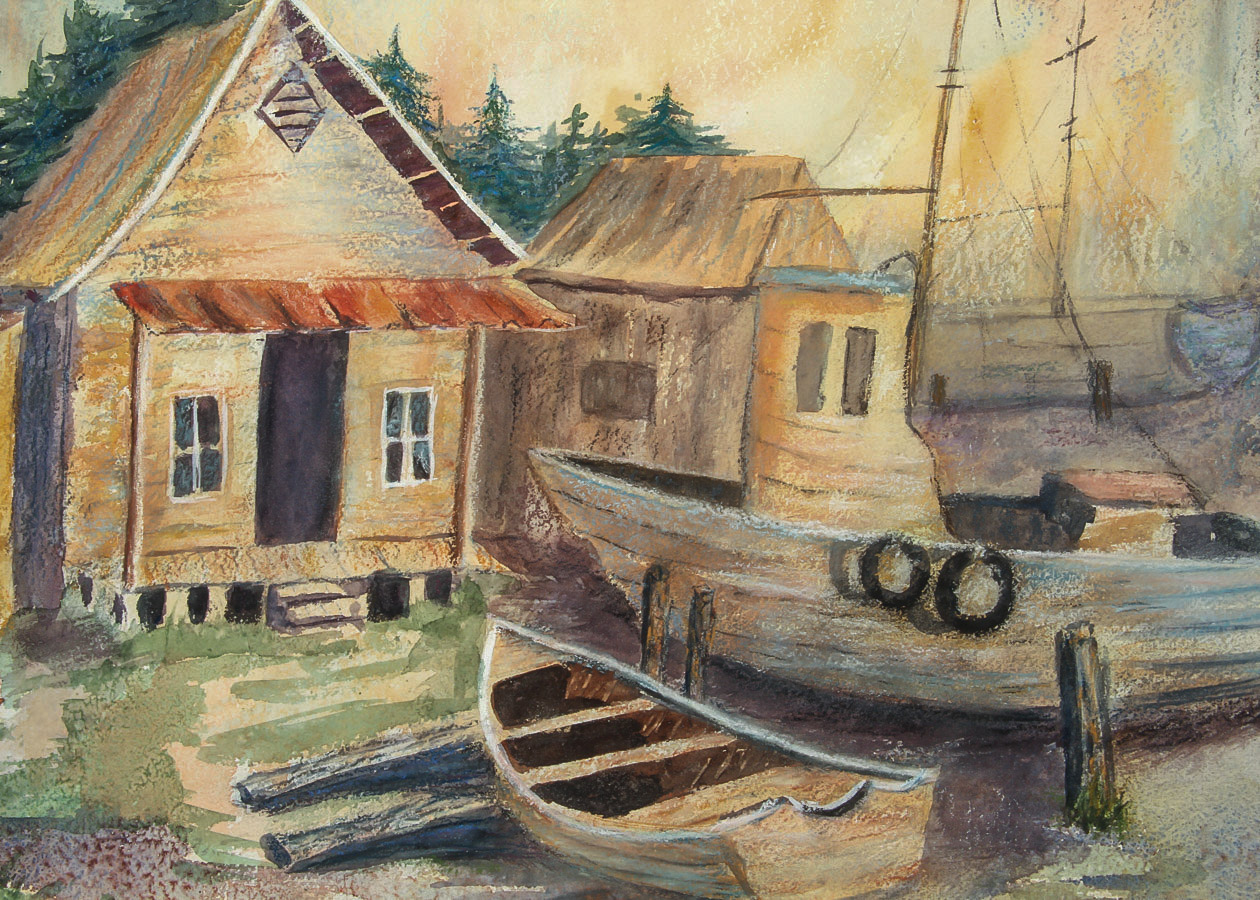 Verna Wall Mixed Media Painting on Paper "The Old Boatyard"