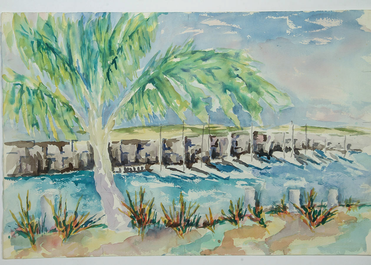 Watercolor Painting on Paper "Tropical Jetty"