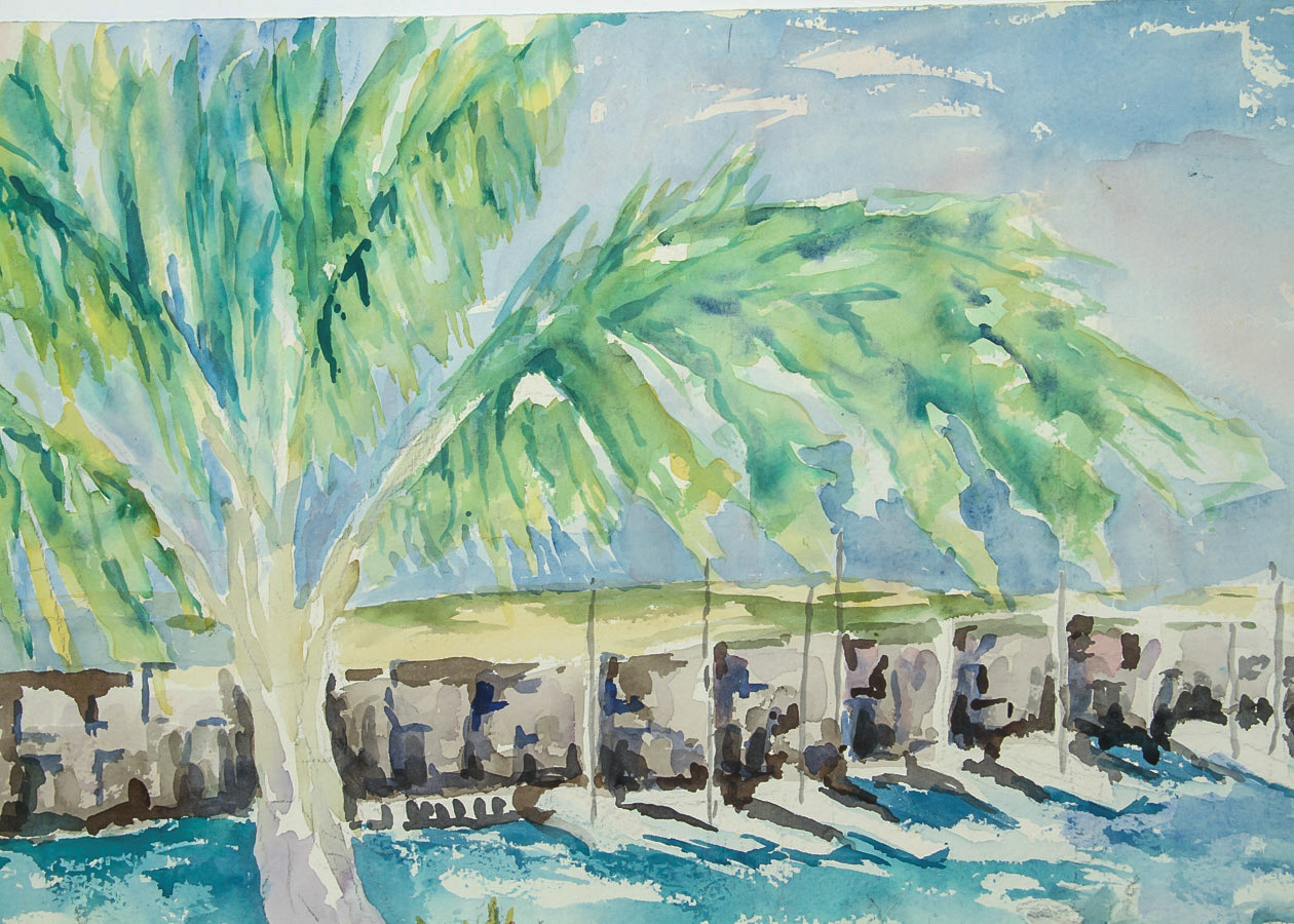 Watercolor Painting on Paper "Tropical Jetty"