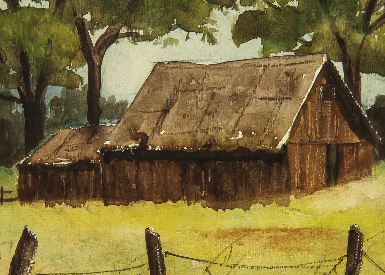Signed Watercolor Painting on Paper "Old Wooden Barn"