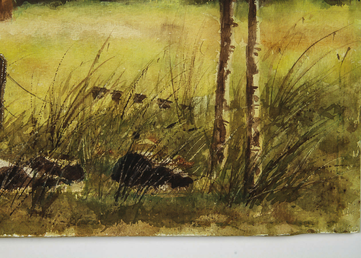 Signed Watercolor Painting on Paper "Old Wooden Barn"