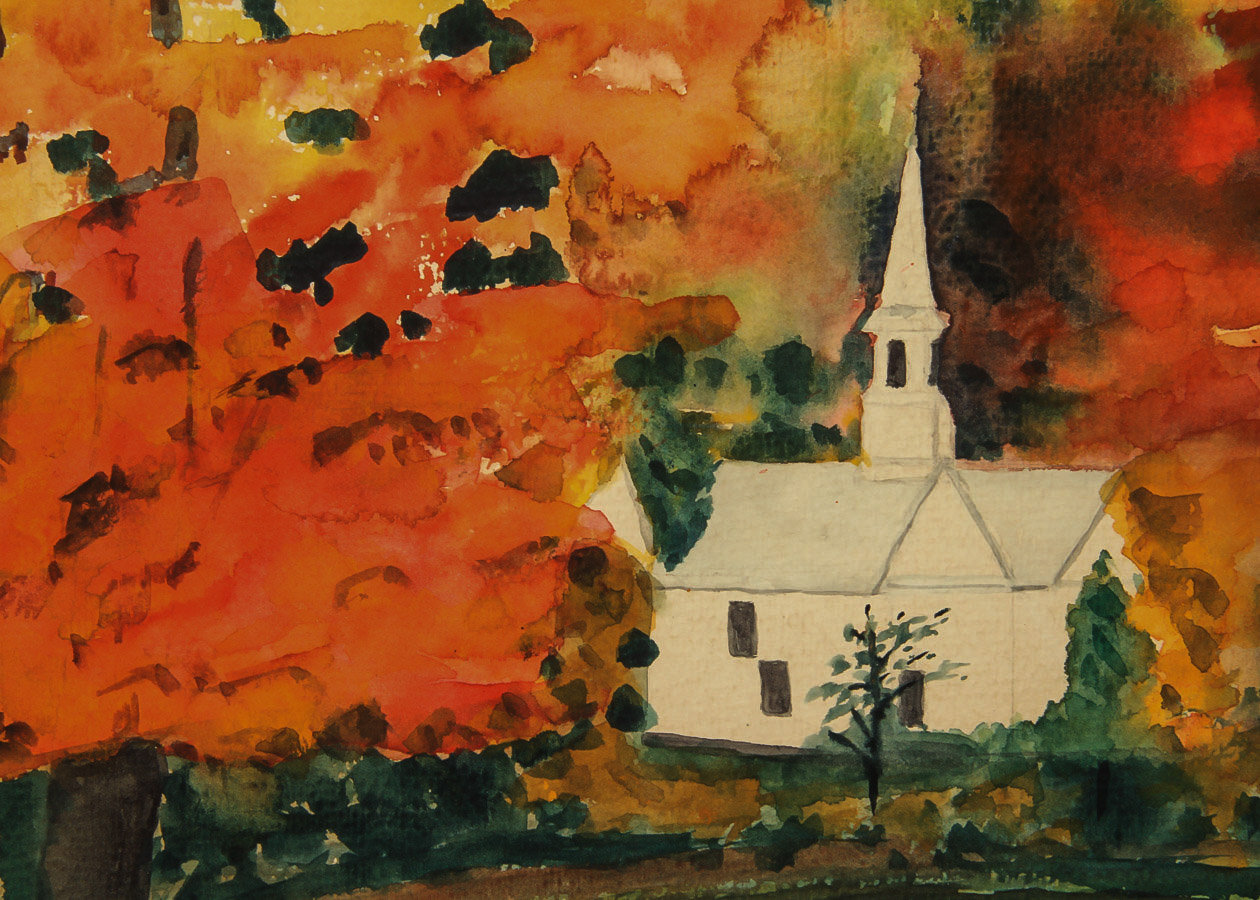 Signed Watercolor Painting on Paper of Fall Landscape