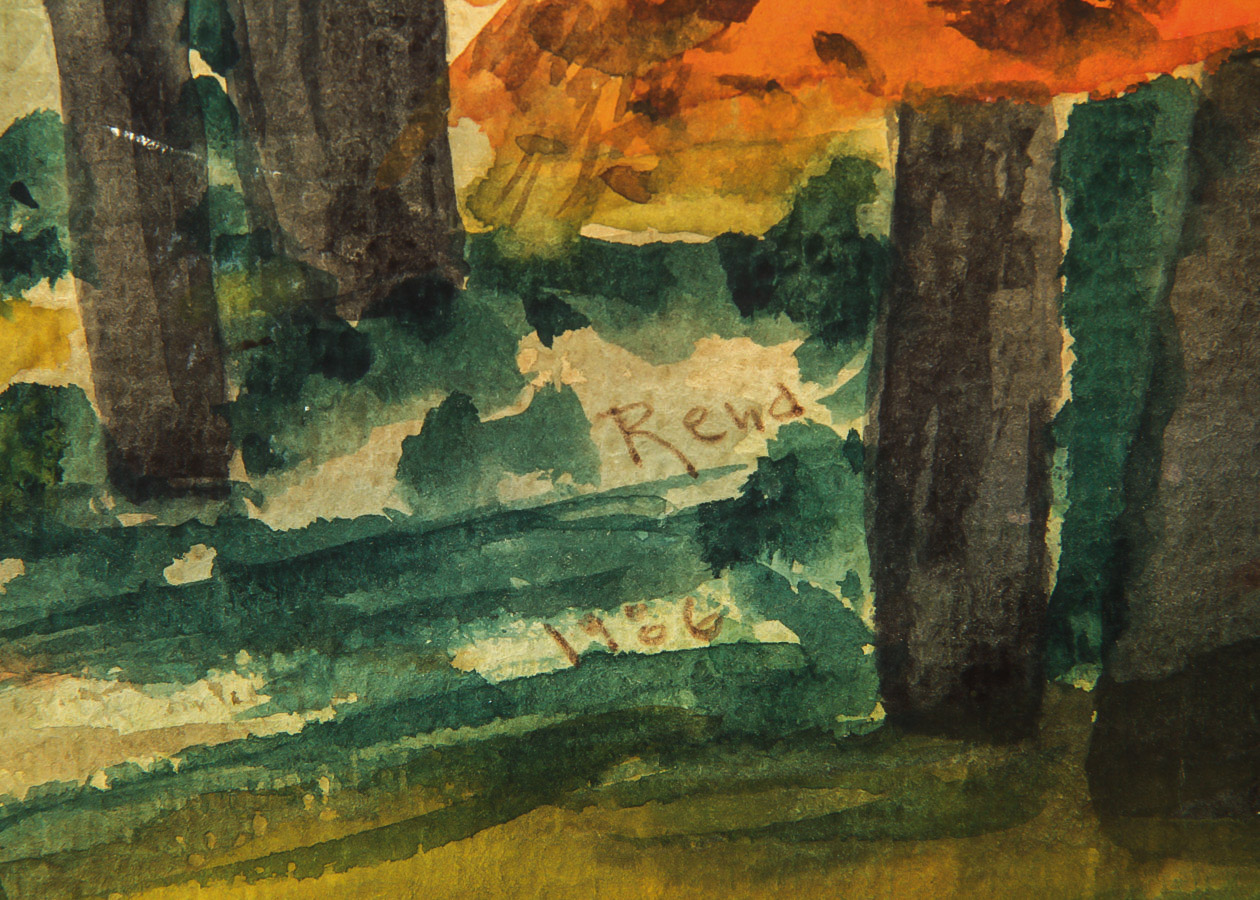 Signed Watercolor Painting on Paper of Fall Landscape