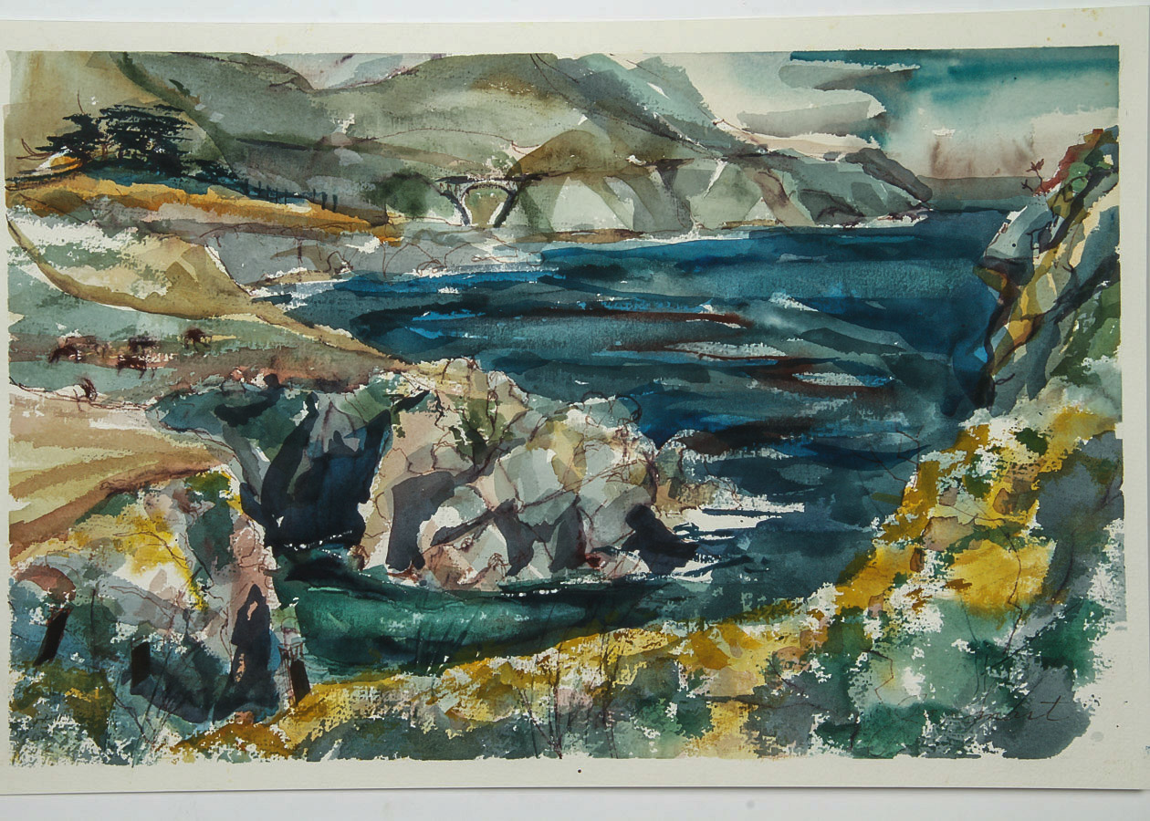 Jo Smart Watercolor Painting on Paper "Lake Landscape"