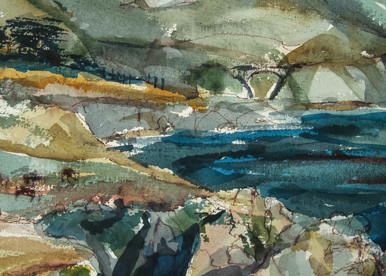 Jo Smart Watercolor Painting on Paper "Lake Landscape"