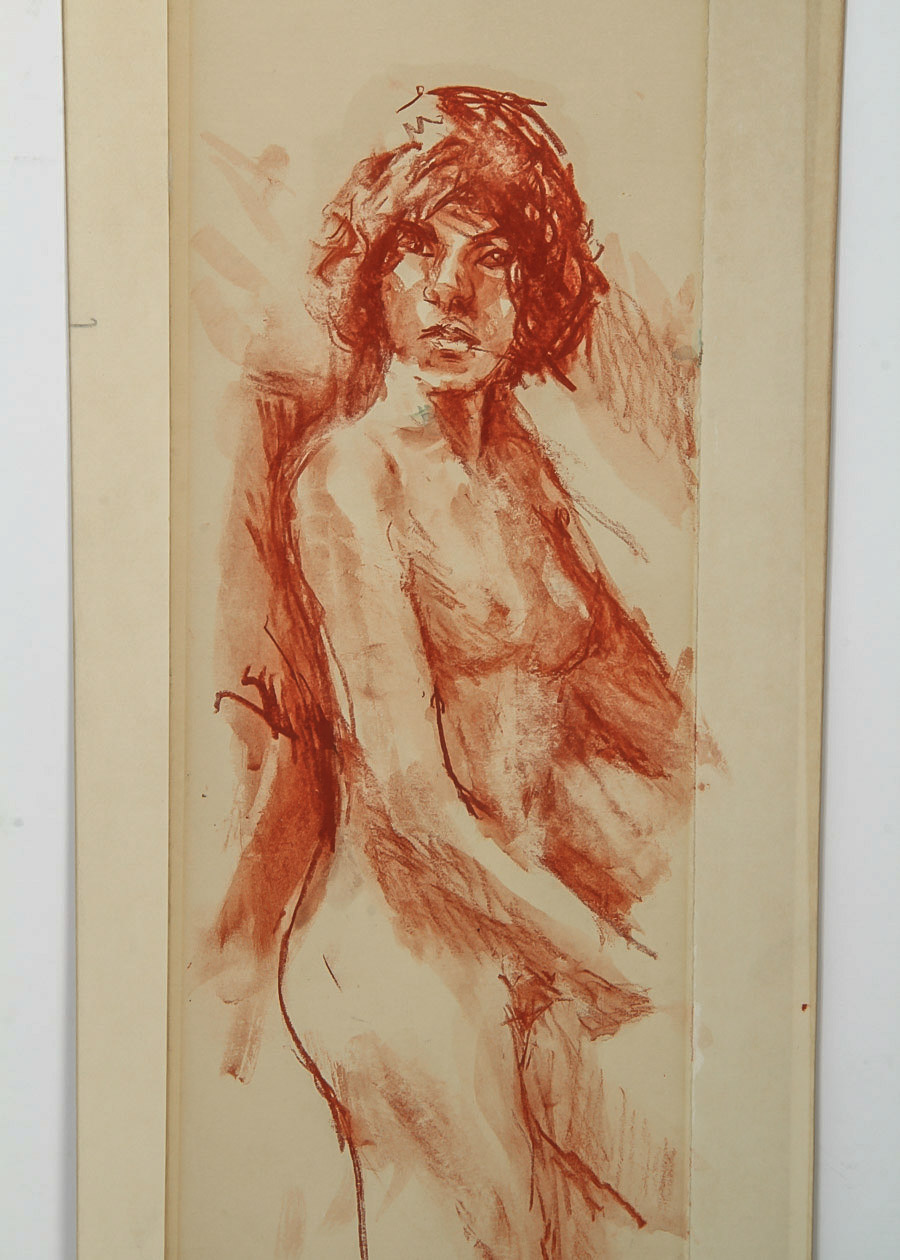B. McClintock Conté Crayon Drawing on Paper Female Nude