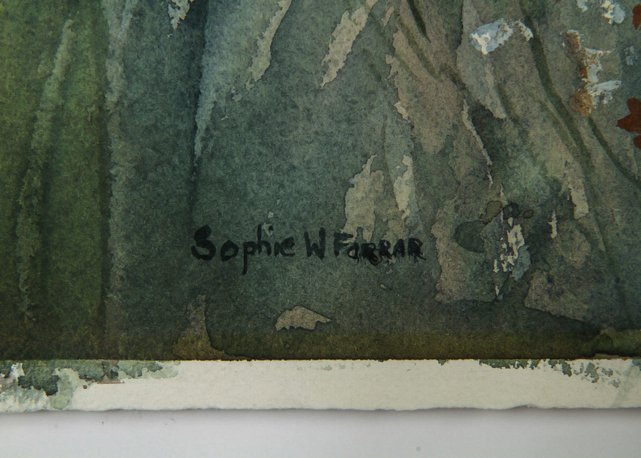 Sophie Farrar Watercolor and Gouache Painting on Paper "The Old White Church"