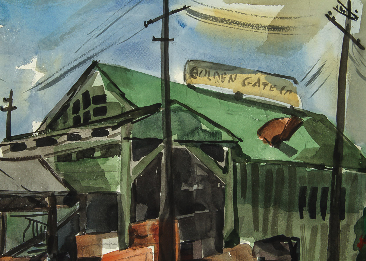 Muriel Backman Watercolor and Crayon Painting on Paper "Old Granite Works"