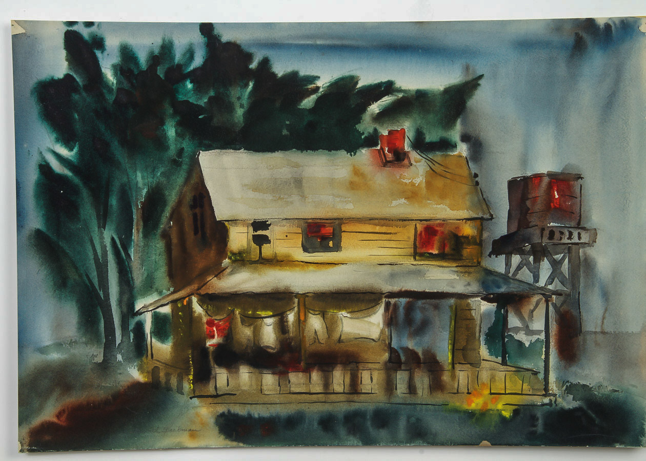 Muriel Backman Watercolor Painting on Paper "Mendocino Farmhouse"