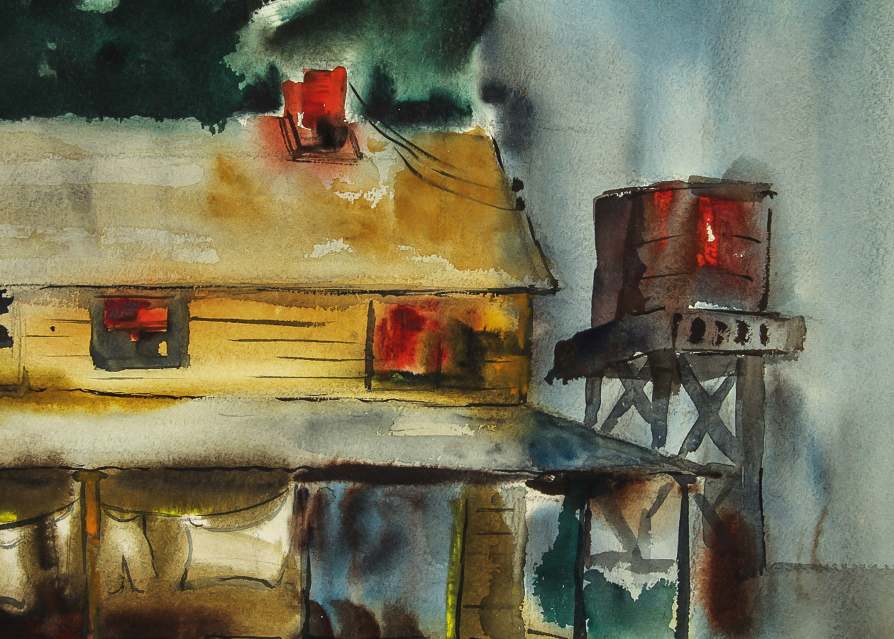 Muriel Backman Watercolor Painting on Paper "Mendocino Farmhouse"