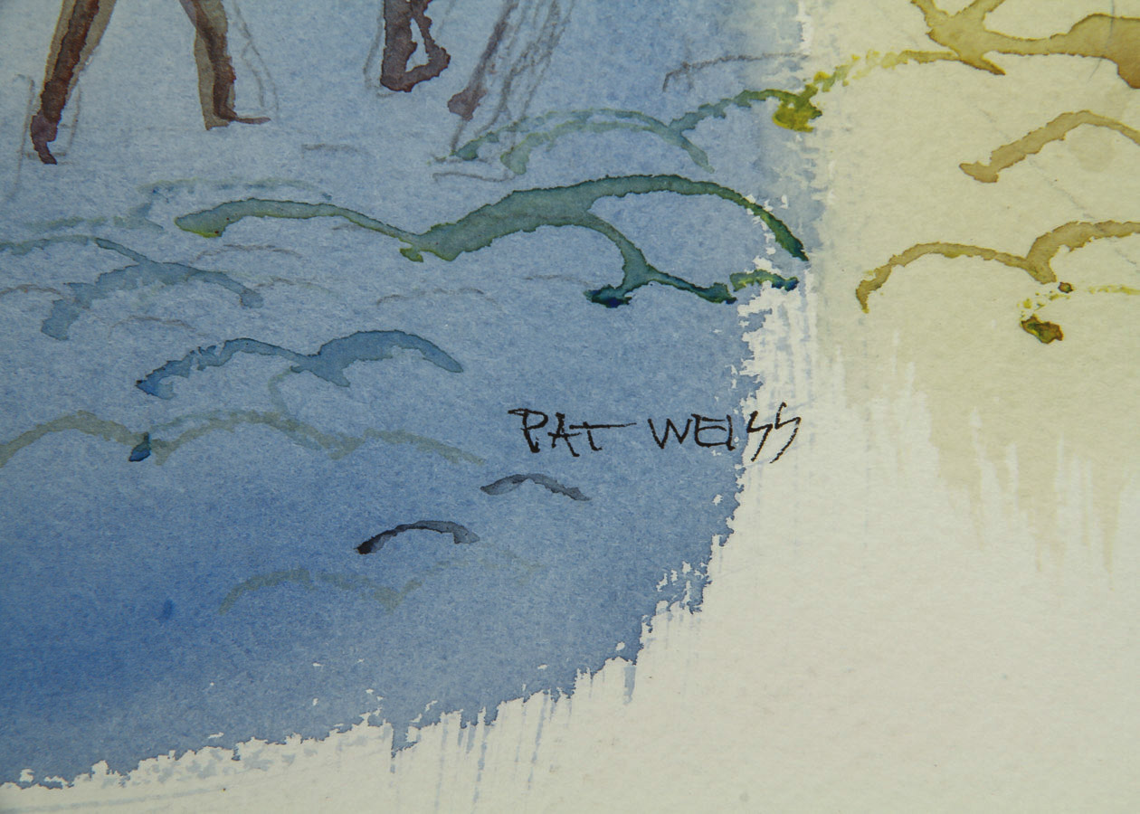 Pat Weiss Watercolor Painting on Paper "Mule Driver, Santornini Greece"