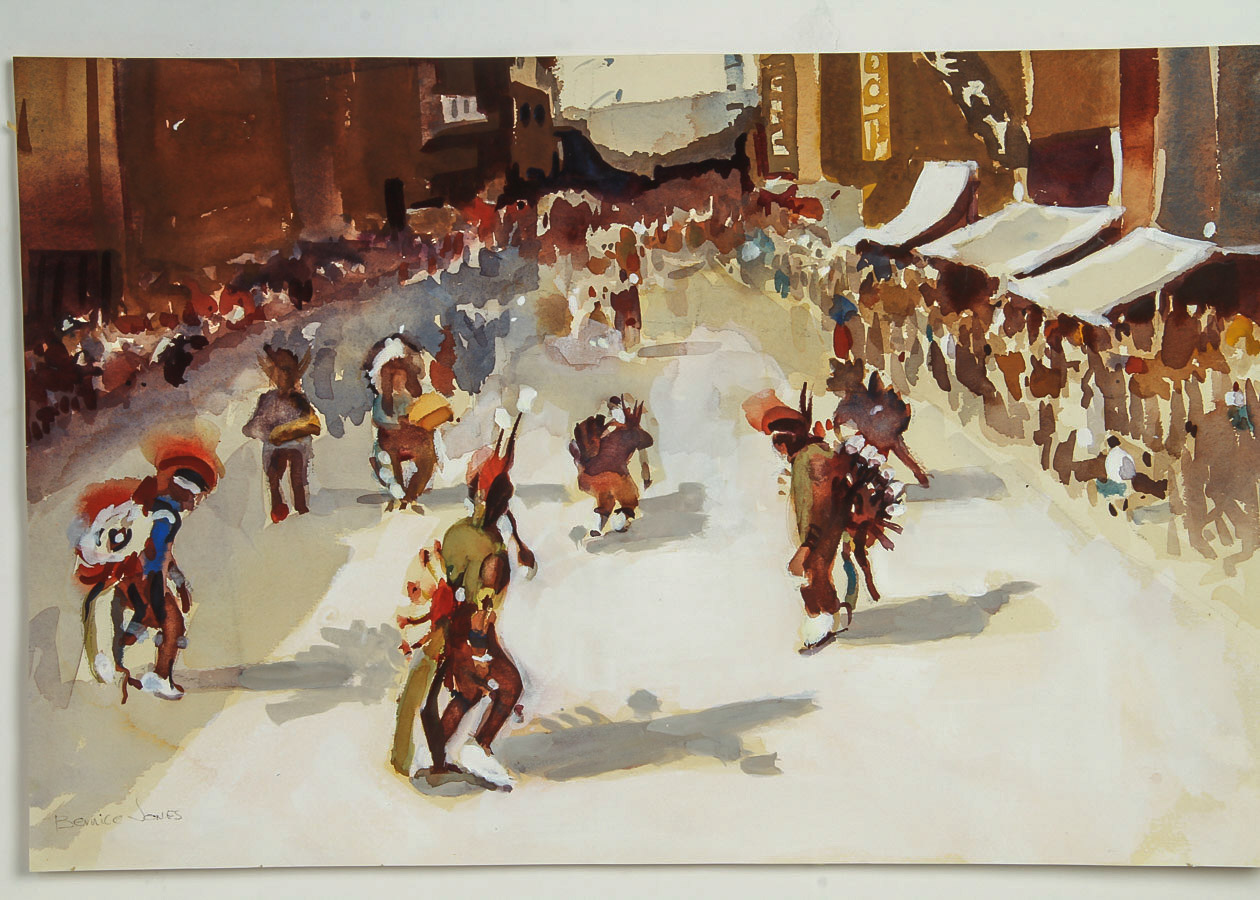 Bernice Jones Watercolor and Gouache Painting on Paper "Ceremonial Dance"