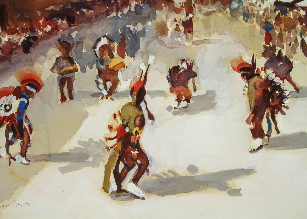 Bernice Jones Watercolor and Gouache Painting on Paper "Ceremonial Dance"