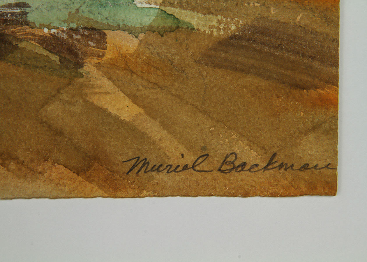 Muriel Backman Watercolor and Crayon Painting on Paper "Old Farmhouse"