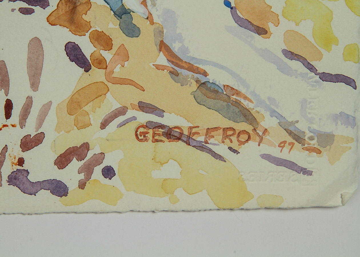 Donald Geoffroy Watercolor Painting on Paper "Lake Landscape"