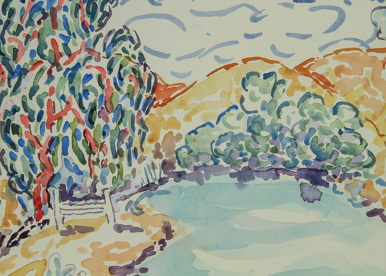 Donald Geoffroy Watercolor Painting on Paper "Lake Landscape"