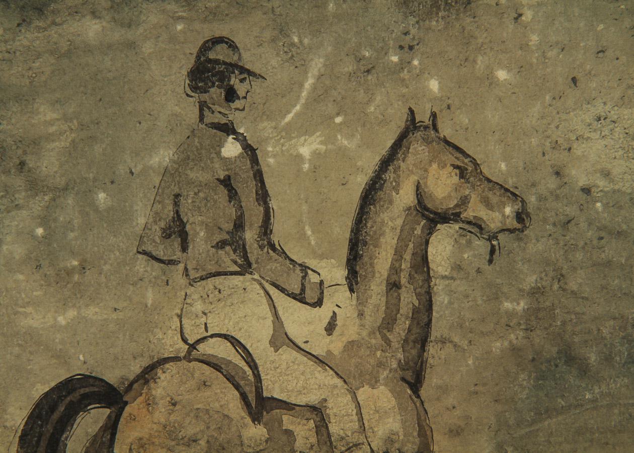 Constantin Guys Watercolor, Pen, and Ink Painting on Board "Young Women in an Open Carriage"