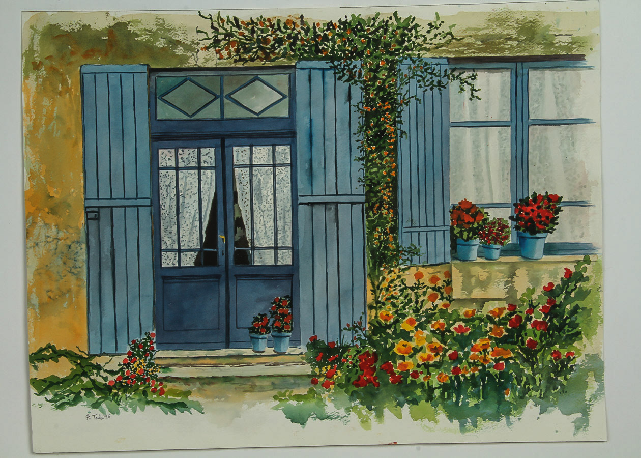 Signed Watercolor Painting on Paper "Quiet Courtyard"
