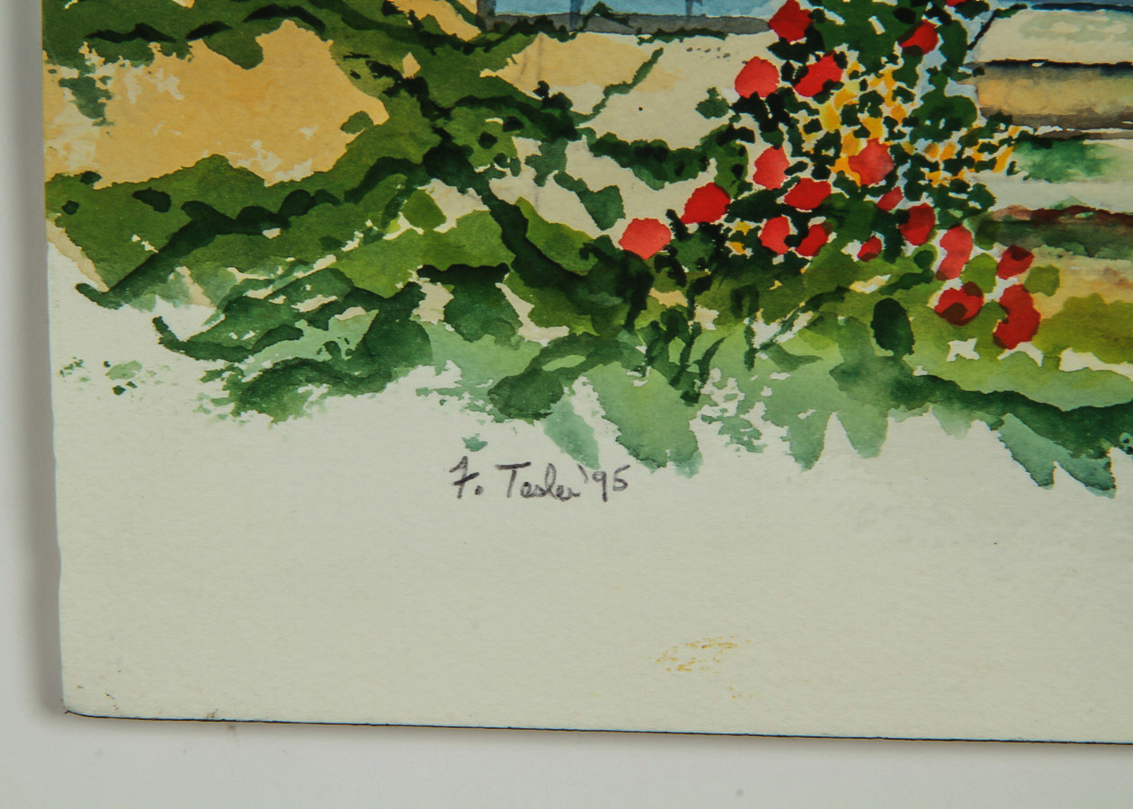 Signed Watercolor Painting on Paper "Quiet Courtyard"